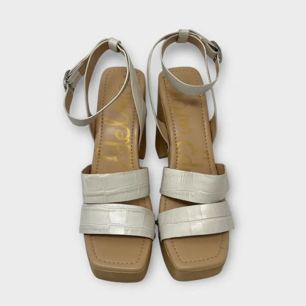 Sam Edelman Rosalind Platform Wood Heel White Croc Leather Size 8